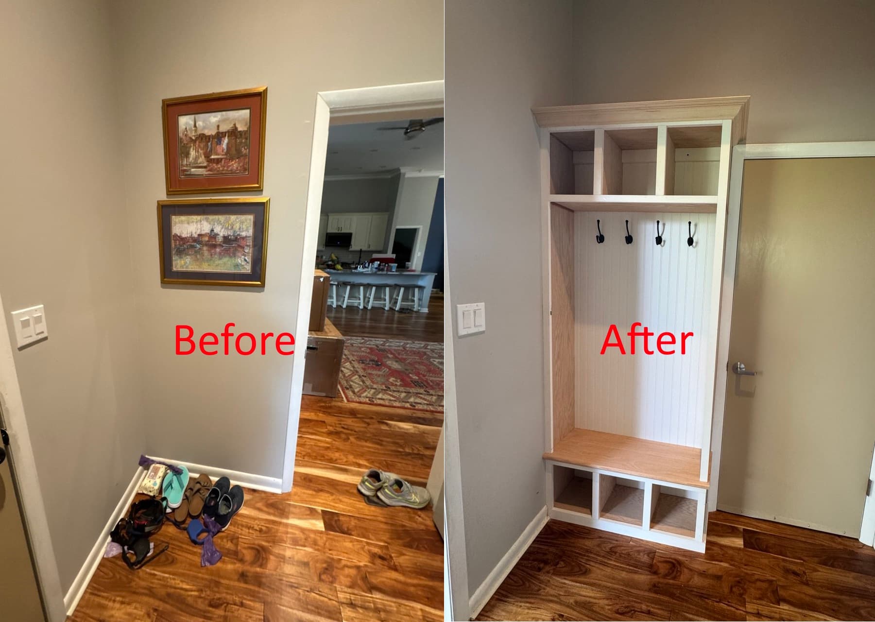 Built-in Mudroom closet and shoeshelves in Knoxville, TN by Rahimi Custom Construction