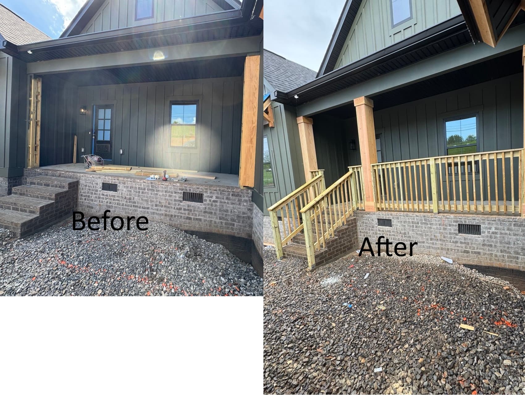 Front porch posts and handrail in Knoxville, TN by Rahimi Custom Construction