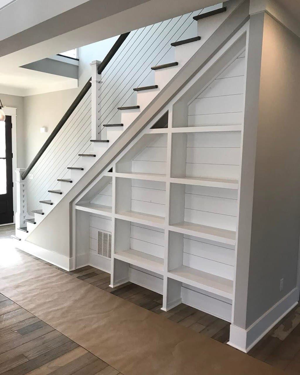 Under-stairs storage with open shelving built into the space, Knoxville TN